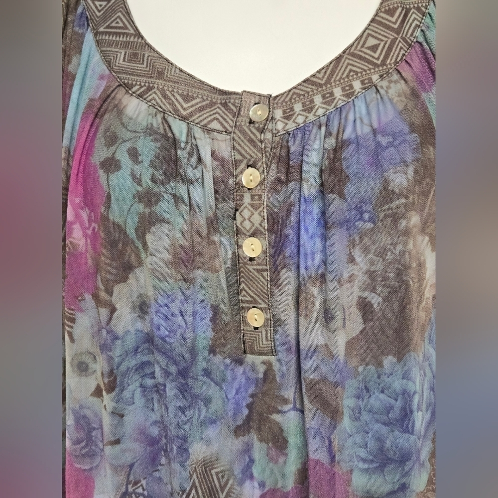 Style & Co 2X Tunic Top Pullover Connected Tank Sheer Overlay Stretch - Picture 2 of 6